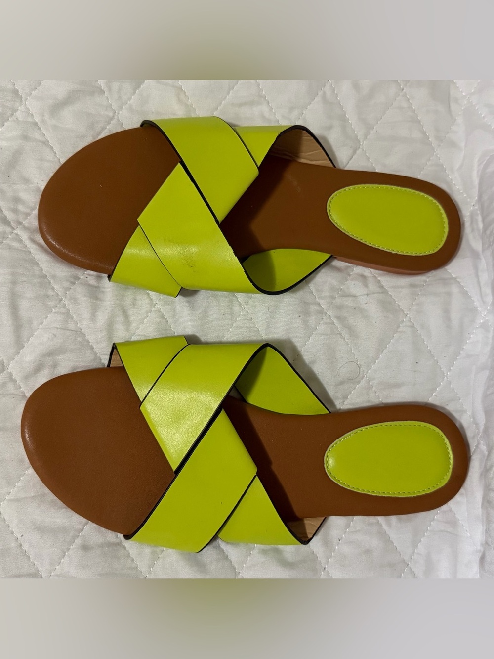 Women's Lime Green Slide Sandals - Stylish Cross Strap
